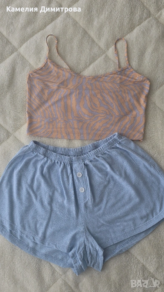 Тренди сет – къс топ + широки къси гащички, снимка 1