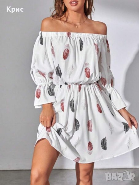 Лятна дамска рокля с голи рамене, размер L, снимка 1