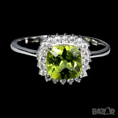 925 сребърен пръстен с натурален перидот 7мм, подходящ за подарък, снимка 1