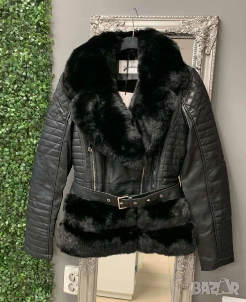 късо кожено яке с пух , снимка 1