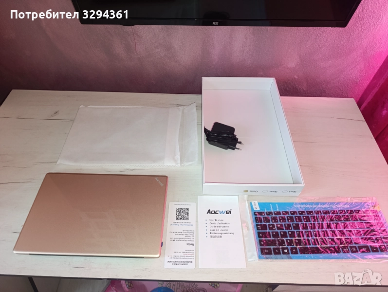 Aocwei A5 14-инчов лаптоп 6GB DDR4, 256GB SSD, 1TB Expand, Celeron N4020, Win 11 Dual WiFi, Gold, снимка 1