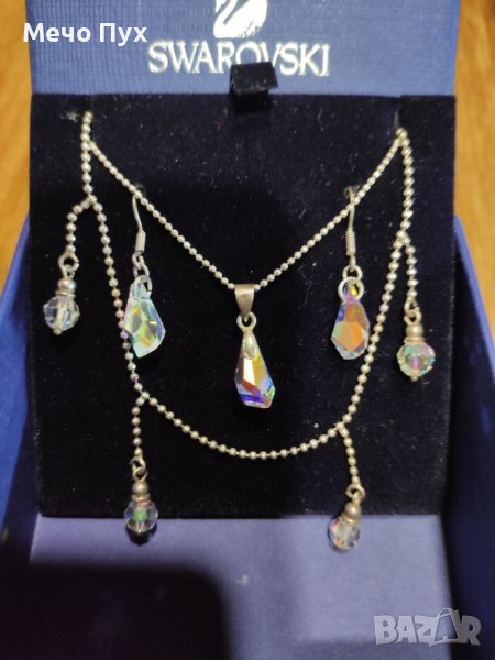 Сребърно колие и обеци Сваровски Архи Аурора Бореалис и гривна за крак, снимка 1
