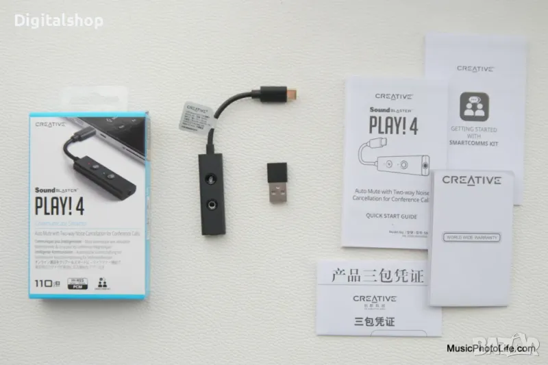 CREATIVE SB PLAY!4 ЗВУКОВА КАРТА,USB-C, 3.5mm,NoiseClean,Crystal Voice, снимка 1