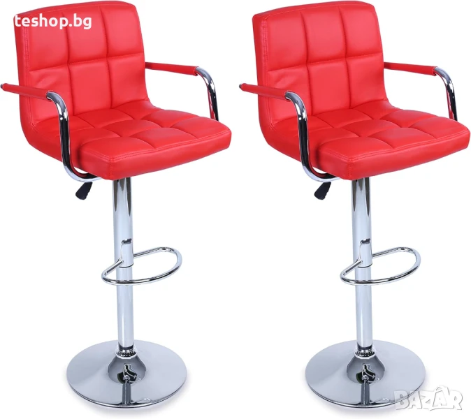 Бар стол 2 броя комплект кожа червен цвят от 300 лева на 250 лева, снимка 1