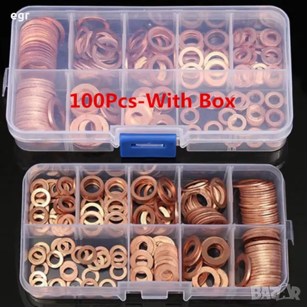 100 Медни пръстени шайби за пробка, дюзи бензин дизел по размер, снимка 1