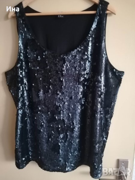 Нова блуза  потник черна с черни пайети, снимка 1