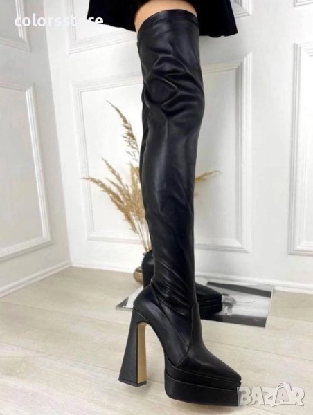 Чизми на ток - черна кожа - YSV2, снимка 1