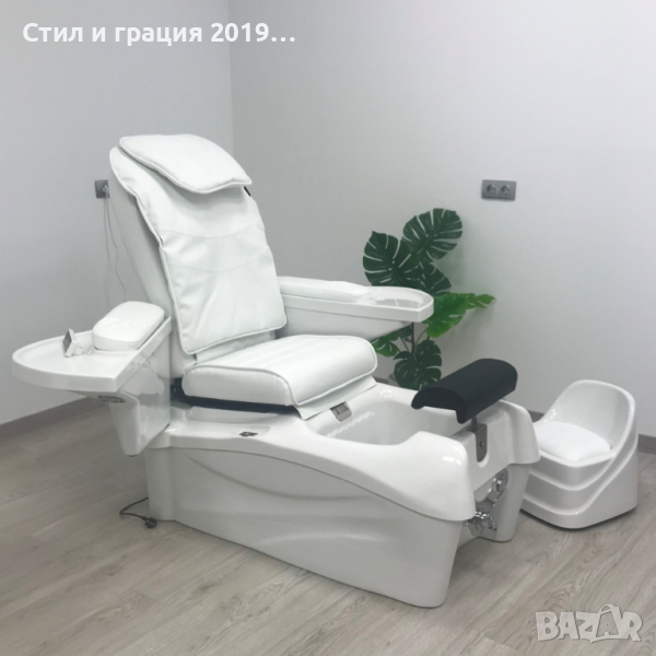 Стол за спа педикюр/маникюр/масаж + табуретка Omega - бял/черен, снимка 1