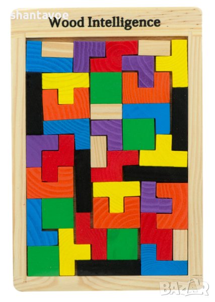 Тетрис - логически дървен пъзел с 40 цветни части , снимка 1