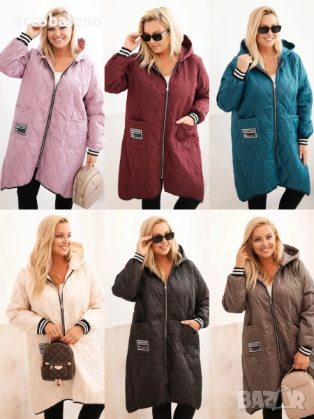 Дамско ватирано яке Plus Size с качулка и спортни маншети, 9цвята , снимка 1