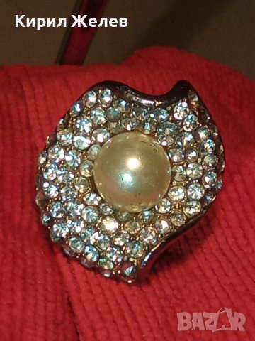 ЕФЕКТЕН ФЛОРАЛЕН ПОСРЕБРЕН ПЕРЛЕН АРТ ПРЪСТЕН с КРИСТАЛЧЕТА 27706, снимка 2 - Пръстени - 37419443