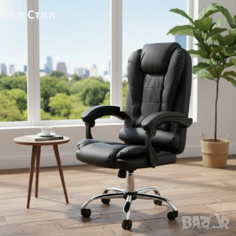 Ергономичен офис стол с лумбална опора от еко кожа в черен цвят – комфорт за дълги часове без болки , снимка 3 - Столове - 53860449