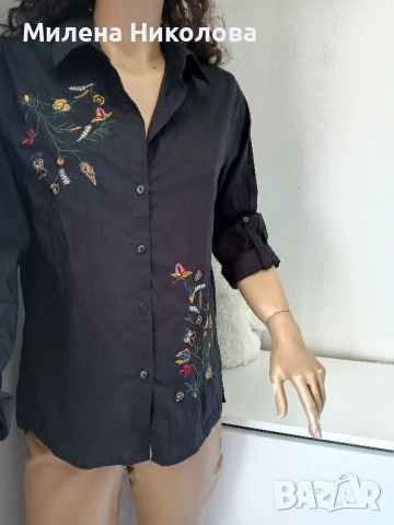 Черна риза с бродерия Л