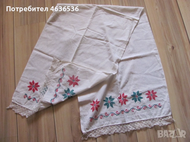 Кърпа, месал, ръчна бродерия и дантела, 144х48см., снимка 6 - Антикварни и старинни предмети - 53255587