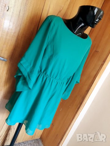 Тюркоазено-зелена феерична ефектна къса рокля Л, снимка 4 - Рокли - 33870162