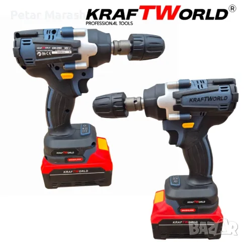Комплект 4в1 KraftWorld Безчеткови Машини Гайковерт-винтоверт, Ъглошлайф и Перфоратор, снимка 3 - Куфари с инструменти - 50359141
