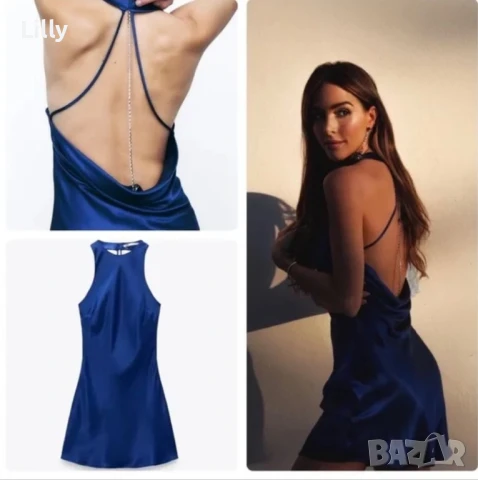 Сатенена рокля с бижу Zara