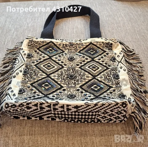Дамска чанта Fabiano в етно стил черно и бяло, снимка 3 - Чанти - 55986771