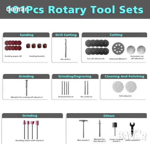 BlueMars 4V безжичен ротационен мултифункционален инструмент, 5 скорости, 101 аксесоара, снимка 3 - Други инструменти - 51190543