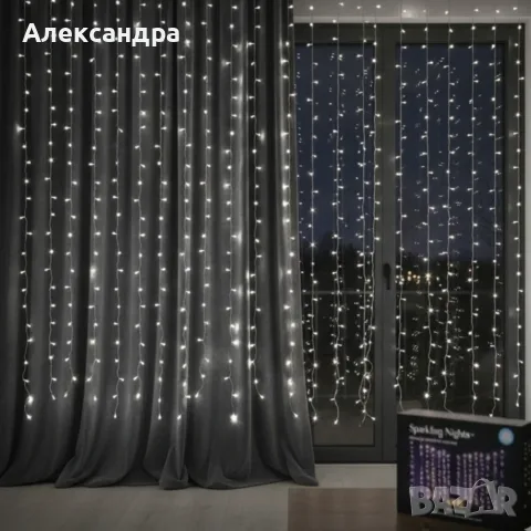 Коледна украса - LED светеща завеса, 300x60 см. Цветове - жълт и многоцветен Дебел кабел
