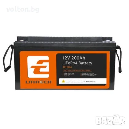 12V 200Ah LiFePO4 Батерия с Bluetooth Lithtech, снимка 1 - Друга електроника - 48349646