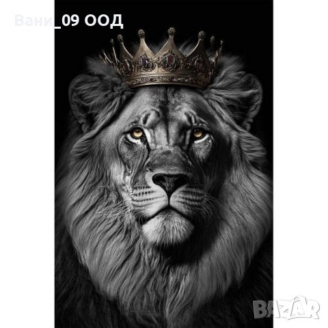 👑 113см! Огромна картина "Лъв с корона"