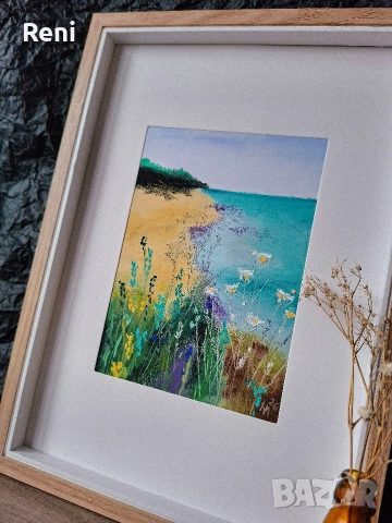 Бряг, пастелна картина, оригинал, снимка 3 - Картини - 53810877