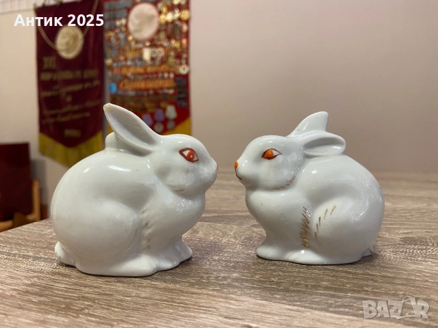 Два винтидж порцеланови зайци, Полонне, СССР / Украйна