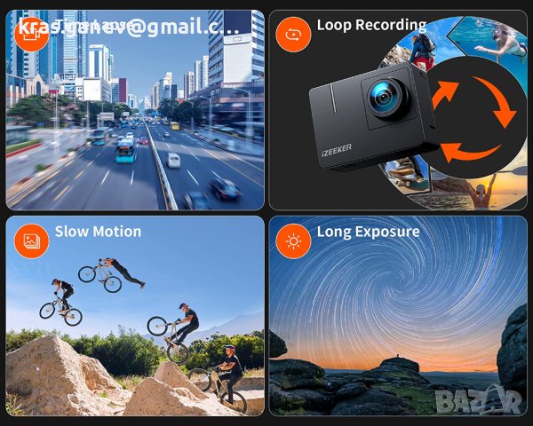 iZEEKER iA100 Action Cam 4K30FPS 20MP WiFi 40M подводна камера Ultra HD сензорен екран, снимка 8 - Камери - 40957881