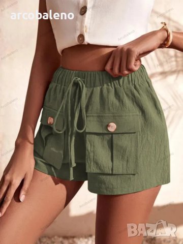 Дамски карго къси панталони с джоб със средна талия, 6цвята - 023, снимка 2 - Къси панталони и бермуди - 40919981