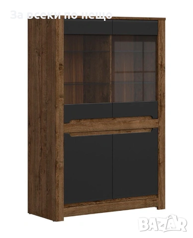 Витрина RUSO REG2W2D корпус дъб април/фронт черно мат Код P1836, снимка 5 - Секции и витрини - 53014889