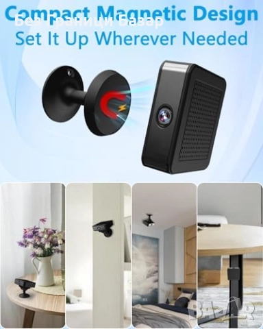 Нова Мини Скрита Камера 4K с 64GB, Магнитен Монтаж, Нощно Виждане дом, снимка 4 - IP камери - 52257253