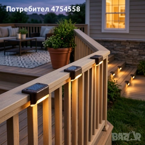 Комплект от 4 броя соларни LED лампи за стълби и огради, снимка 2 - Соларни лампи - 53826309
