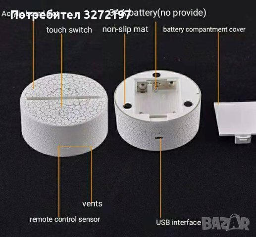Холограмна 3D LED лампа Лъв -дистанционно управление 16 цвята+други режими на управление , снимка 2 - Настолни лампи - 40896467