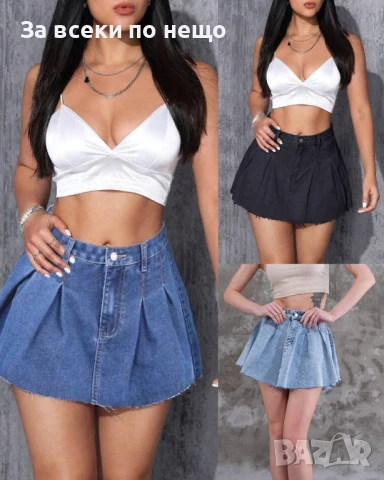 Дамска Къса Дънкова Пола - Налични Различни Цветове Код BS-41, снимка 5 - Поли - 51255862