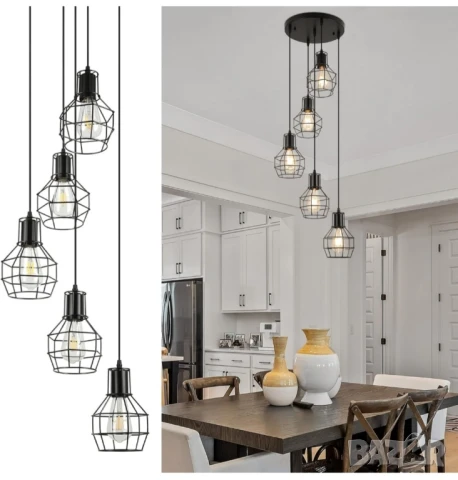 ПРОМО ! FORCOSO Дизайнерска висяща лампа с 5 осветителни тела !, снимка 10 - Лампи за таван - 51247980