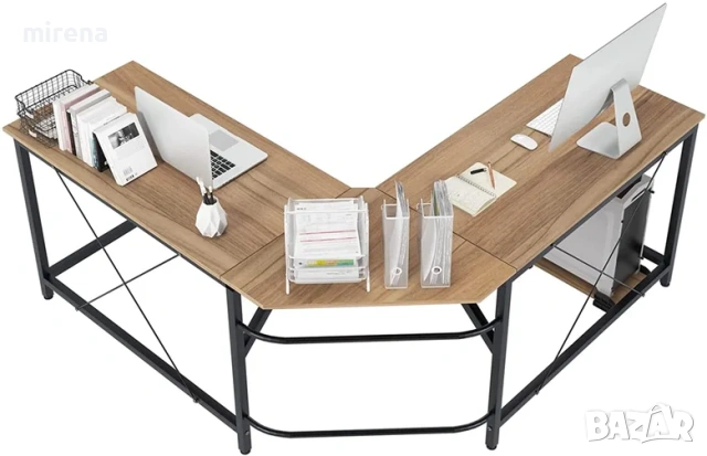 Компютърно бюро L-образно ъглово, подложка за крака стойка компютър