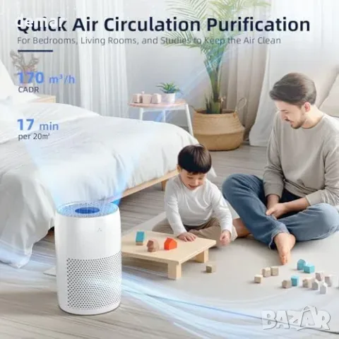 Пречиствател за въздух OMISOON с H13 HEPA, CADR 170 м³/ч и PM2.5 сензор, снимка 3 - Овлажнители и пречистватели за въздух - 55827464