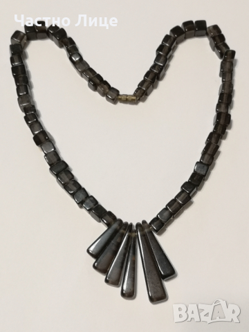 Старинен Накит Медальон Колие от Естествен Минерал Морион, снимка 4 - Колиета, медальони, синджири - 36152673