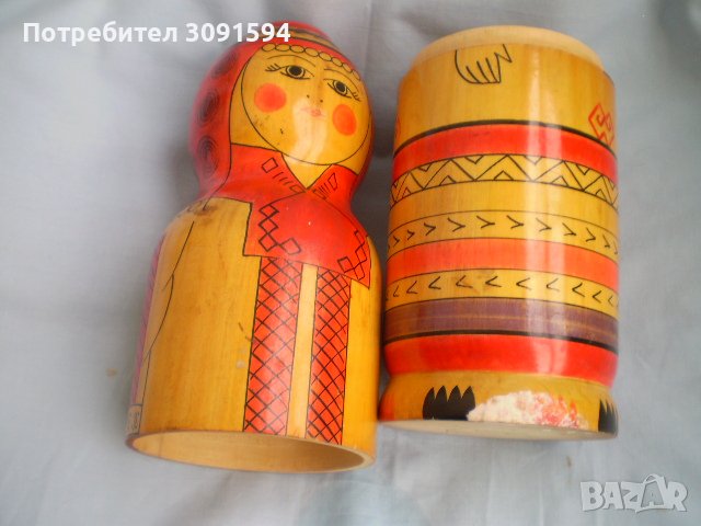 Винтидж СССР, съветска руска мамтрьошка, дървена гнездяща кукла, поставка за бутилка водка, снимка 3 - Колекции - 40199254
