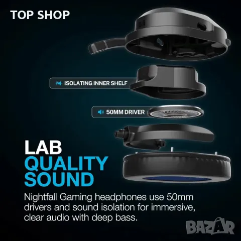 JLab Nightfall Безжични слушалки за игри с микрофон, 50 мм драйвер, снимка 3 - Bluetooth слушалки - 49445122