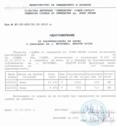 Продавам поземлен имот в землището на с. Мусачево, град София 13.1 дка на 600м от потбалкански път, снимка 6 - Земеделска земя - 51483975