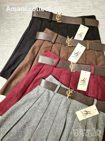 Плисирана пола от вълна с коланче