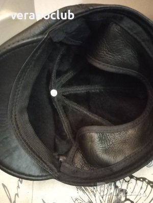 Зимен черен кожен каскет Лукс, снимка 2 - Шапки - 39285905