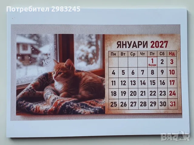 Календар 2027 с котенца 