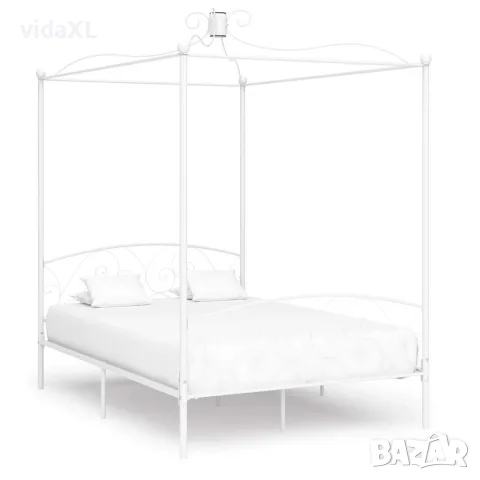 vidaXL Рамка за легло с балдахин, бяла, метал, 120x200 см