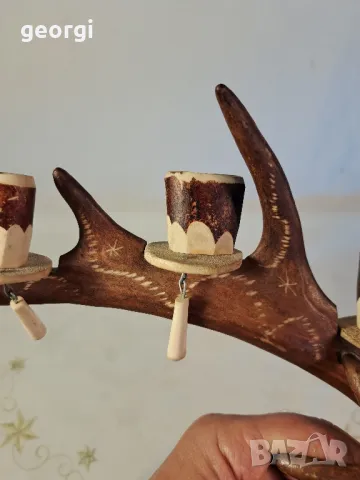 гравиран свещник от еленов рог уникат     25/4, снимка 10 - Декорация за дома - 50144699