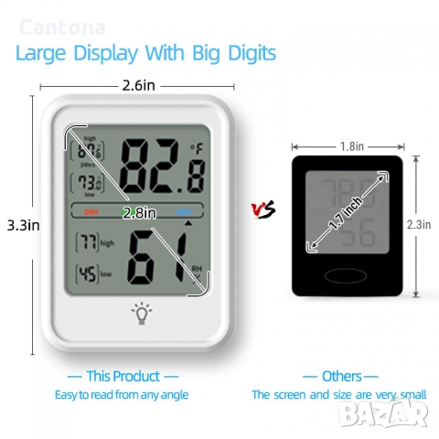 Термометър с хигрометър измерва температура /-20°C до 70°C/ и влажност /10% до 99%/, снимка 4 - Друга електроника - 36039034