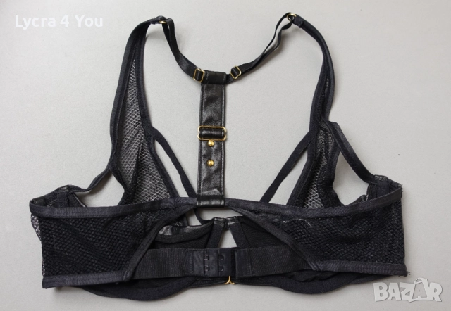 75В черен сутиен от еко кожа и прозрачна мрежа, снимка 5 - Бельо - 51862105