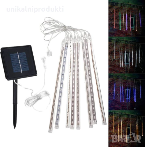 Соларни коледни лампички снежно бяла светлина падащ сняг 3м х 30см LED 